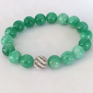 Sterling Silver Green Jade Stretch Bracelet